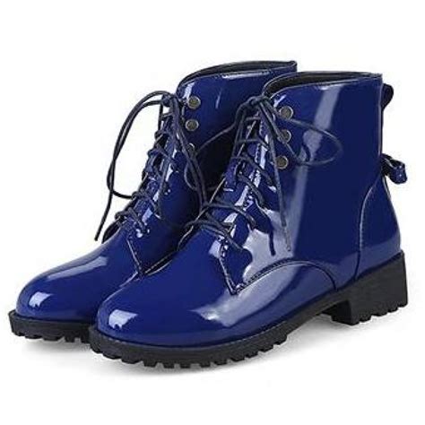 navy blue patent leather boots.